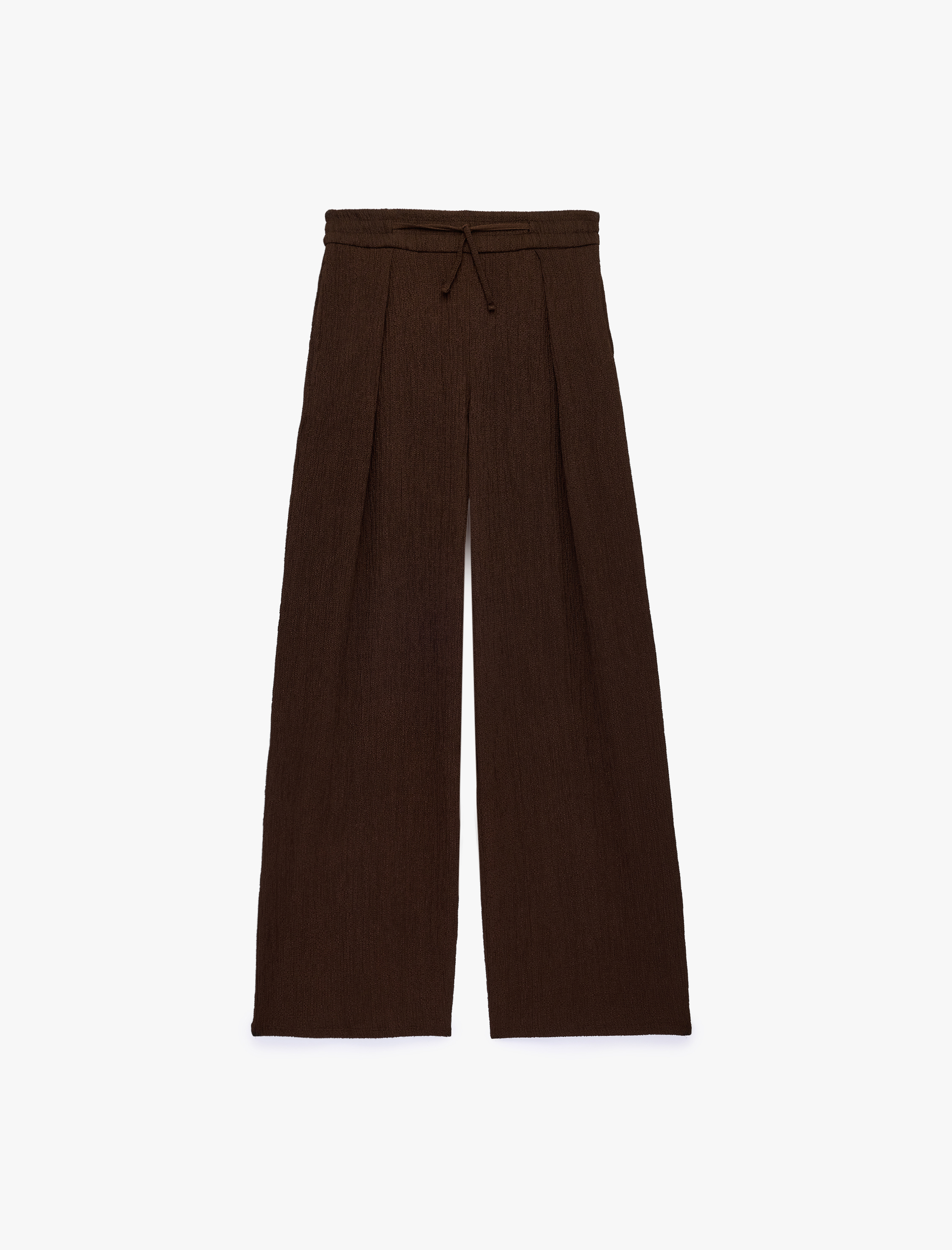   Beli Bağcıklı Geniş Paça Pileli Pantolon