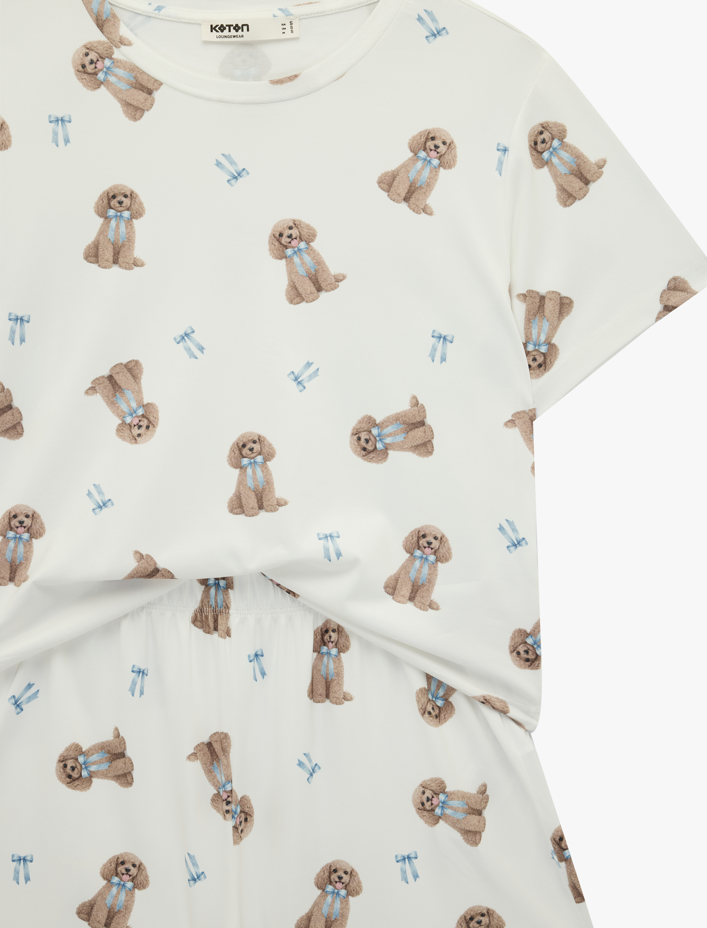   Köpek Baskılı Rahat Kesim Köpek Baskılı Şortlu Pijama Takımı