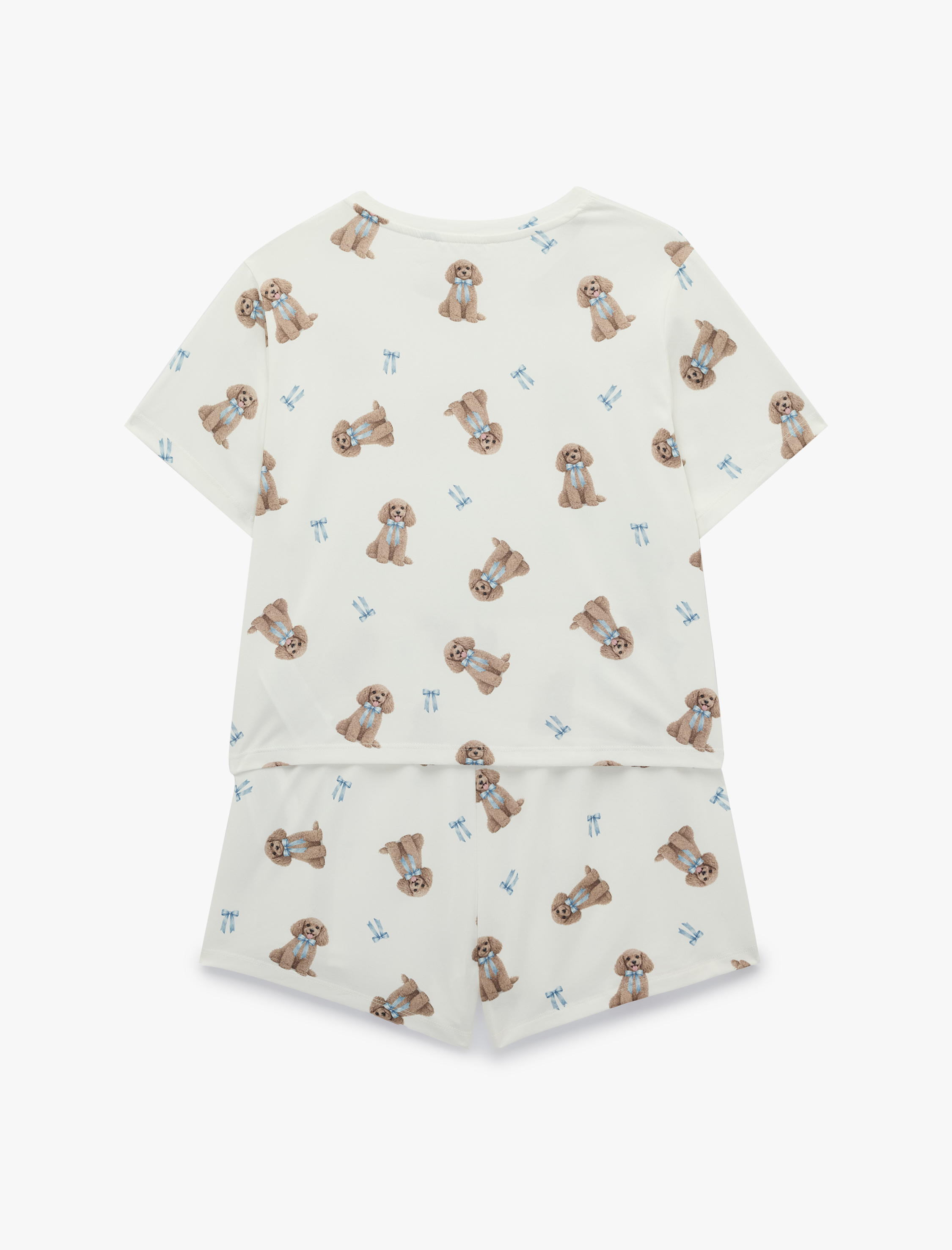   Köpek Baskılı Rahat Kesim Köpek Baskılı Şortlu Pijama Takımı