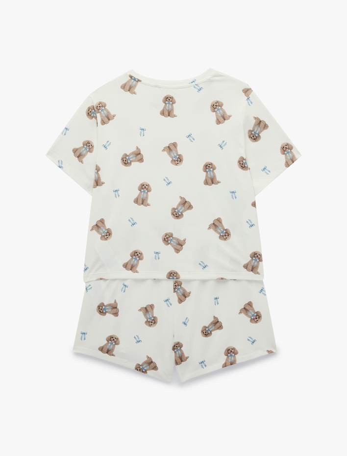  Köpek Baskılı Rahat Kesim Köpek Baskılı Şortlu Pijama Takımı