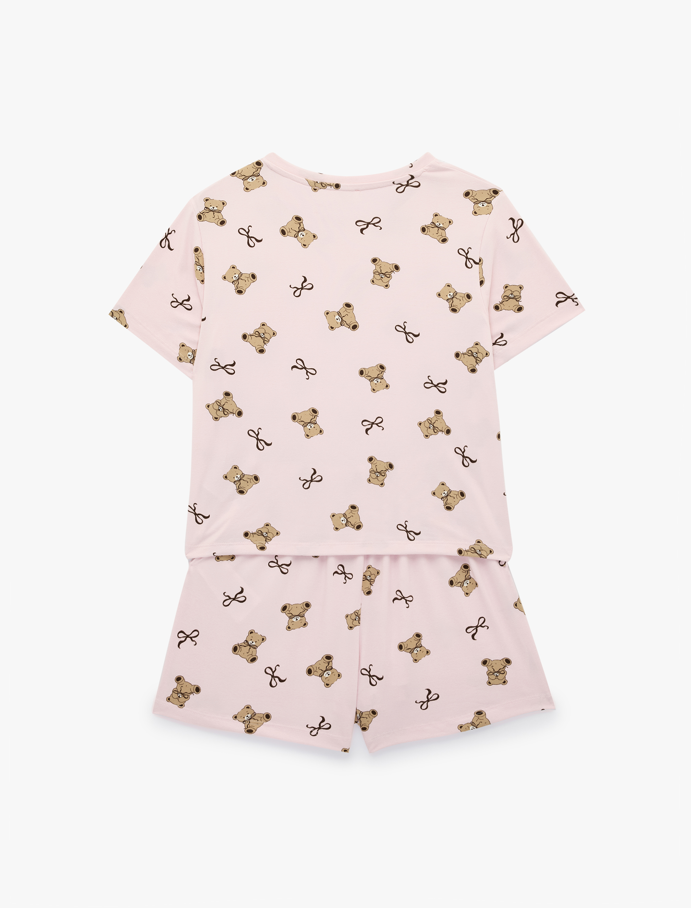   Desenli Kısa Kollu Bisiklet Yaka Şortlu Pijama Takımı