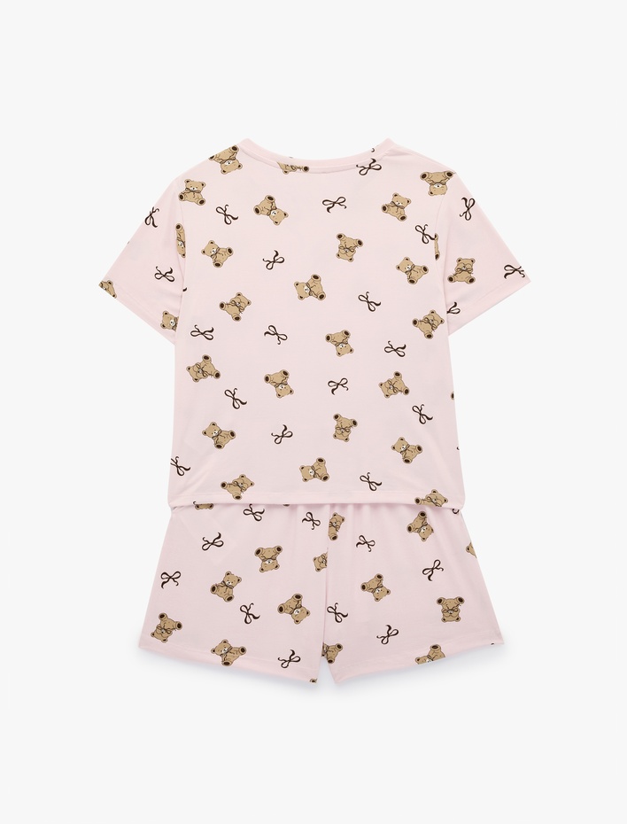  Desenli Kısa Kollu Bisiklet Yaka Şortlu Pijama Takımı