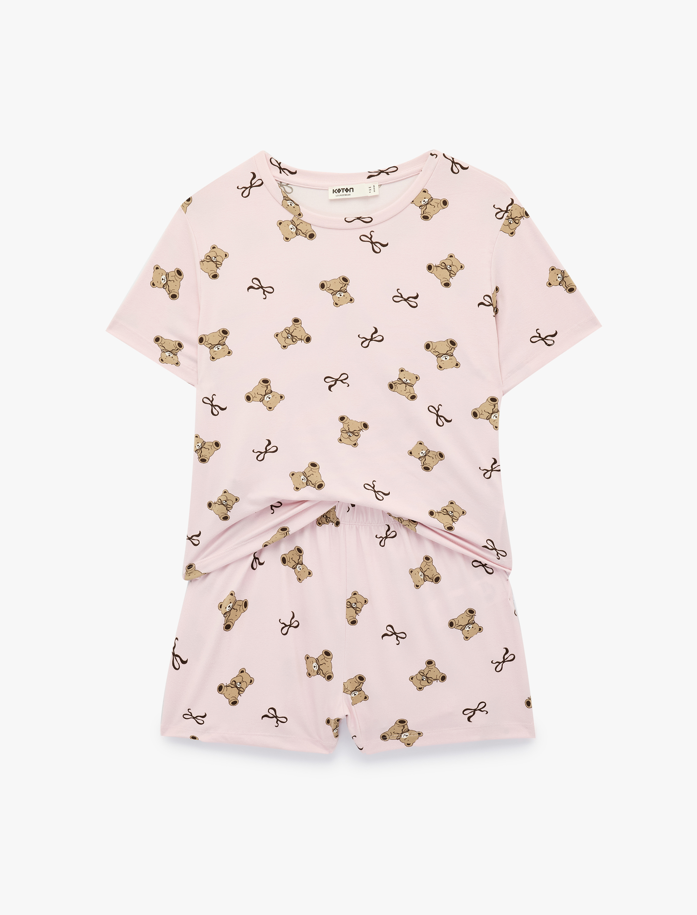   Desenli Kısa Kollu Bisiklet Yaka Şortlu Pijama Takımı