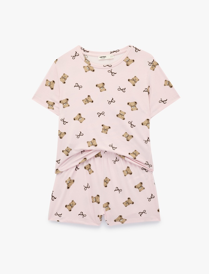  Desenli Kısa Kollu Bisiklet Yaka Şortlu Pijama Takımı