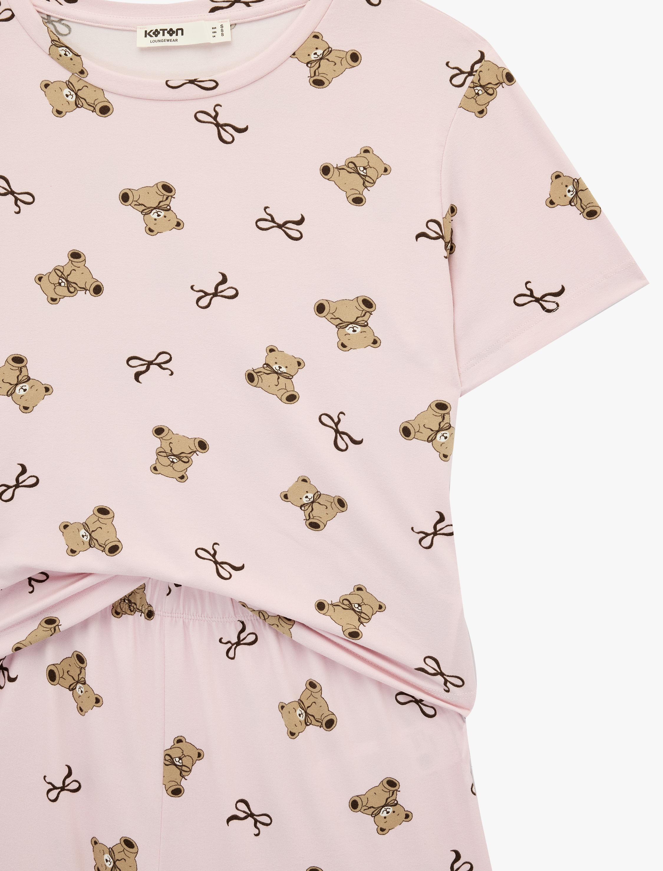   Desenli Kısa Kollu Bisiklet Yaka Şortlu Pijama Takımı