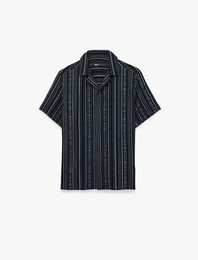 Regular Fit Kısa Kollu Çizgili Devrik Yaka Gömlek