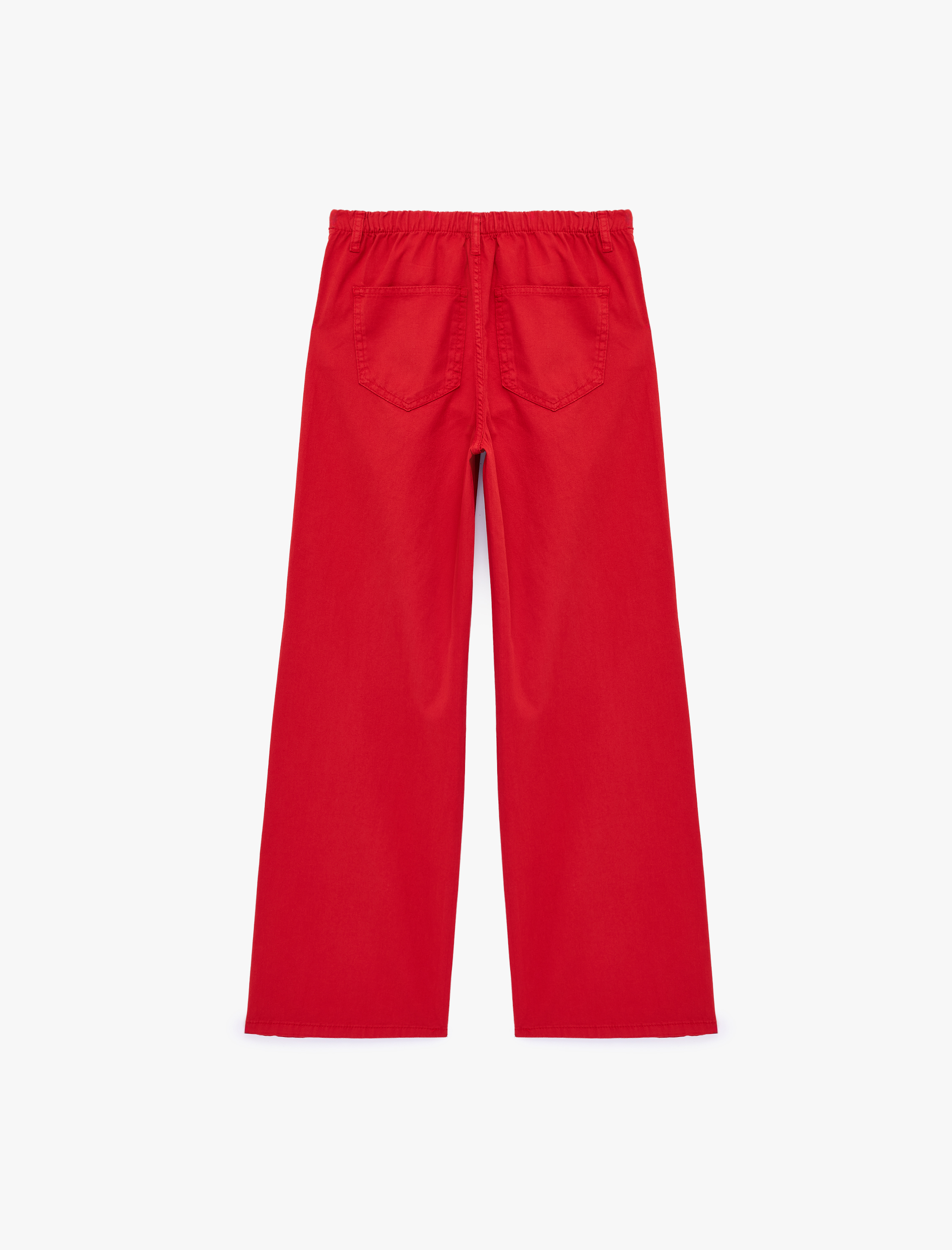   Pamuklu Cep Detaylı Beli Bağcıklı Bol Pantolon - Loose Straight Fit Jean