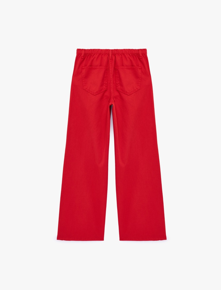 Pamuklu Cep Detaylı Beli Bağcıklı Bol Pantolon - Loose Straight Fit Jean
