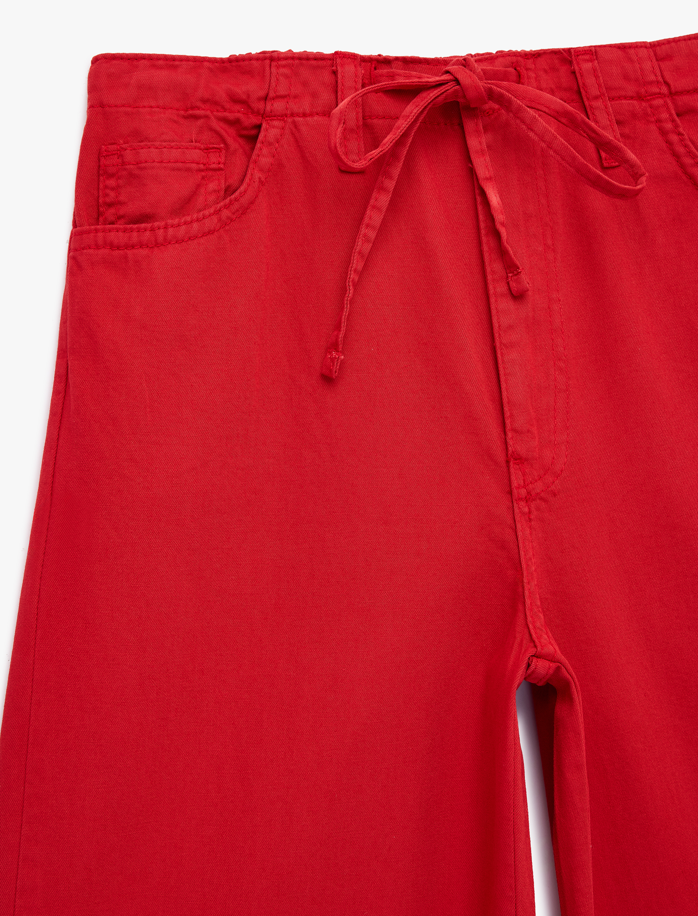   Pamuklu Cep Detaylı Beli Bağcıklı Bol Pantolon - Loose Straight Fit Jean