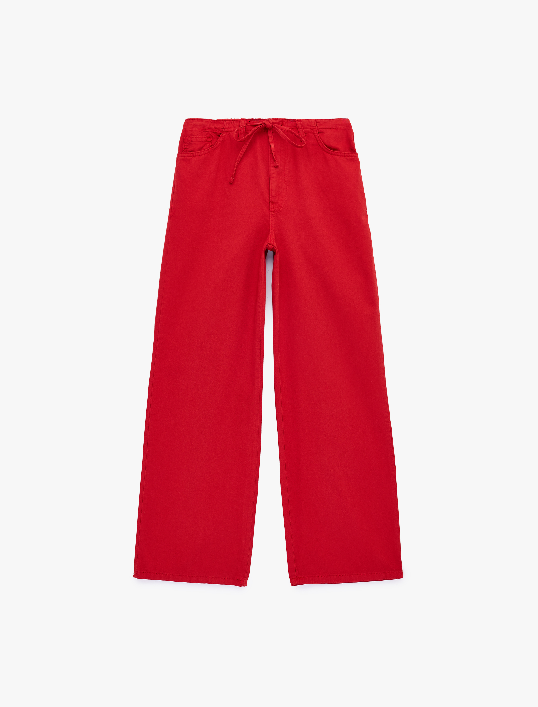   Pamuklu Cep Detaylı Beli Bağcıklı Bol Pantolon - Loose Straight Fit Jean