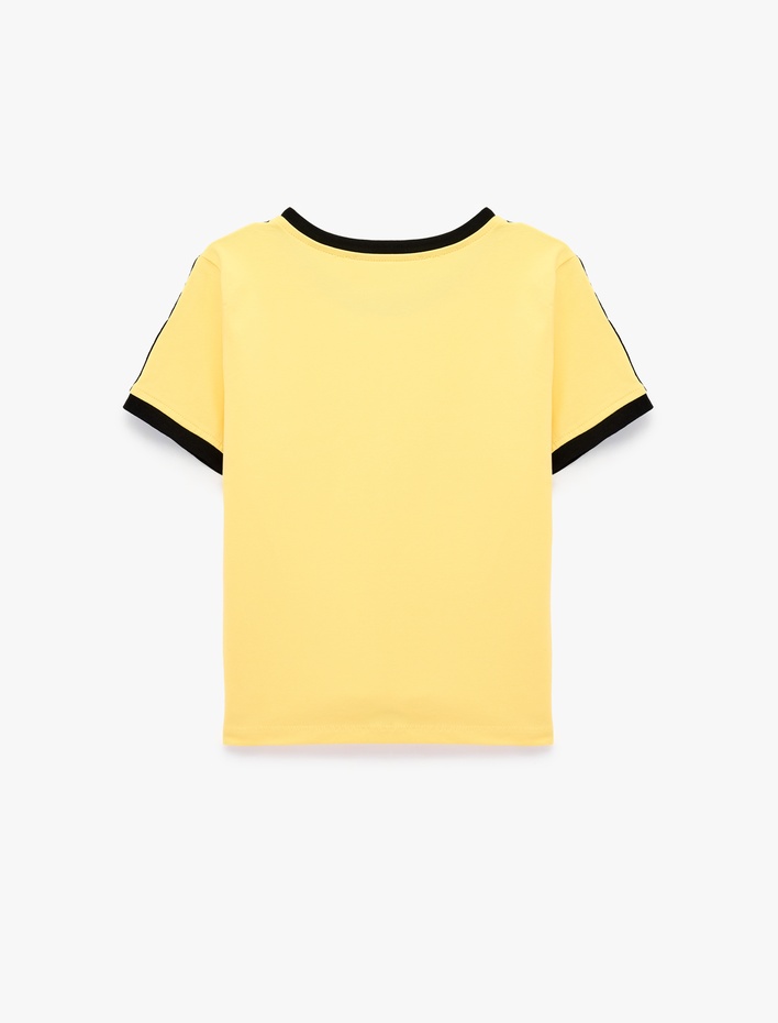  Slim Fit Biyeli Baskılı Pamuklu Bisiklet Yaka Kısa Kollu Tişört