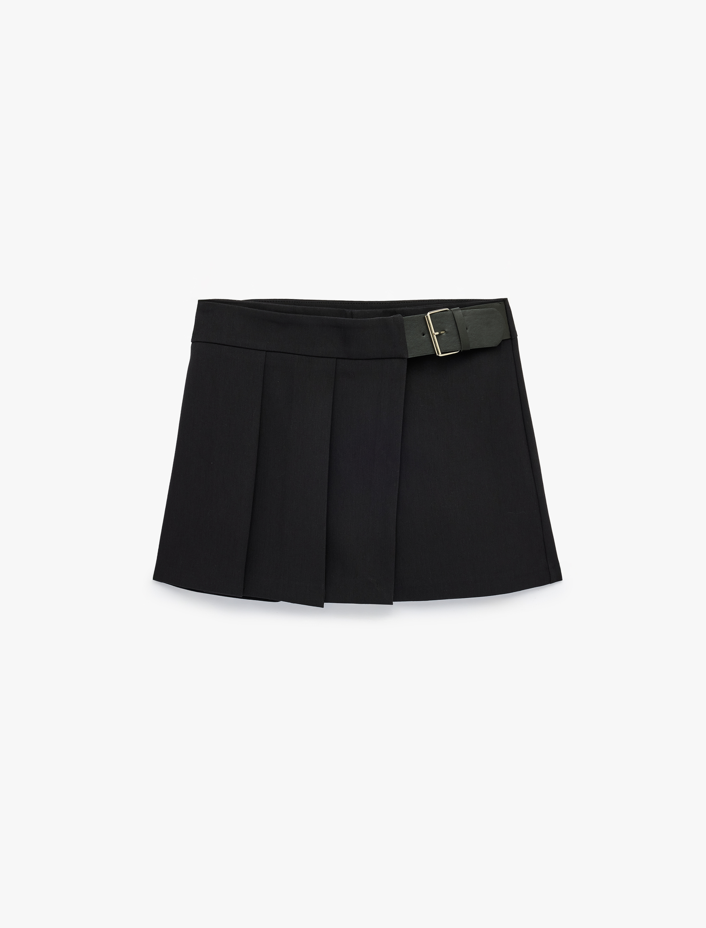   Kemer Detaylı Yüksek Bel Pileli Mini Şort Etek