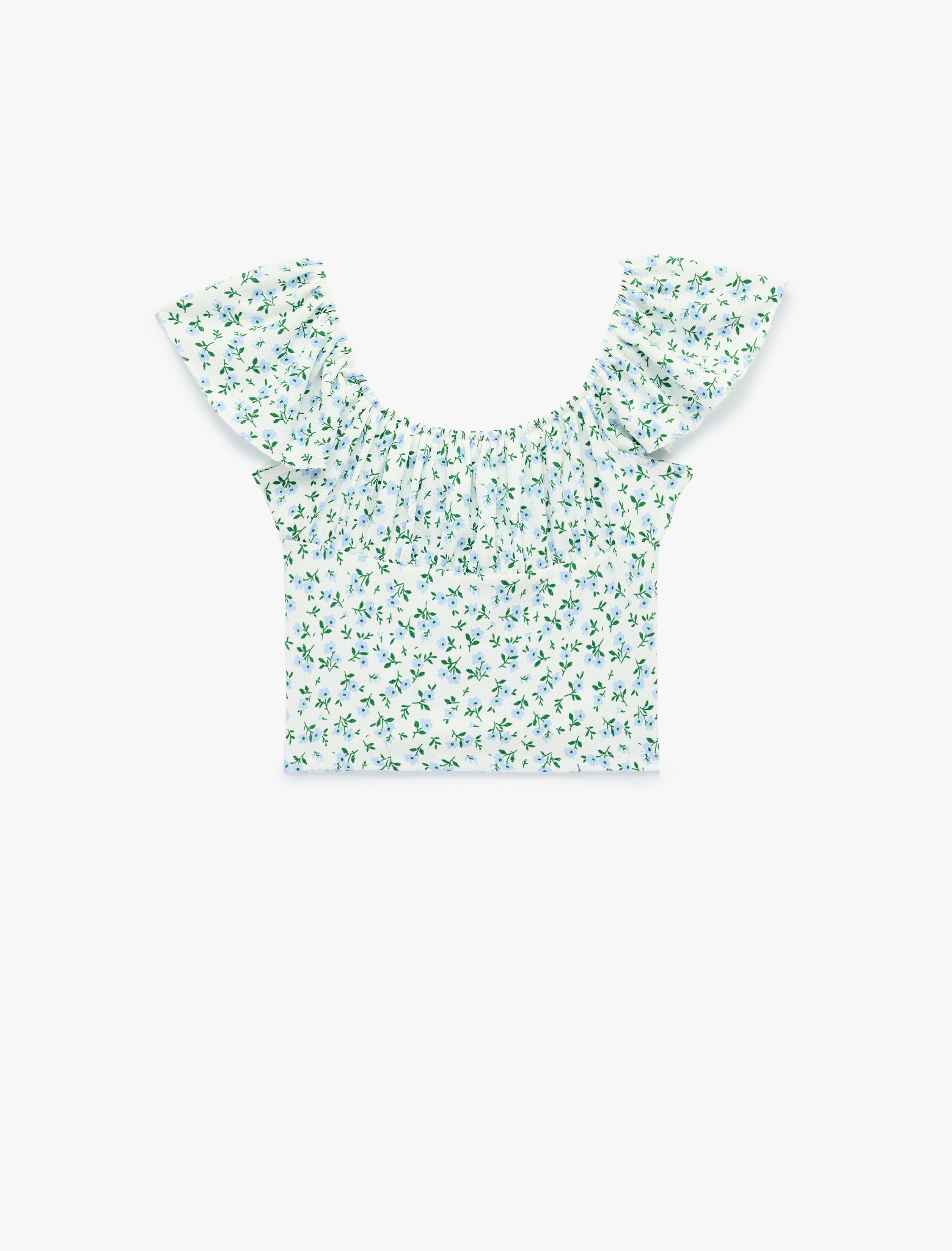   Çiçek Desenli U Yaka Kısa Kollu Crop Bluz