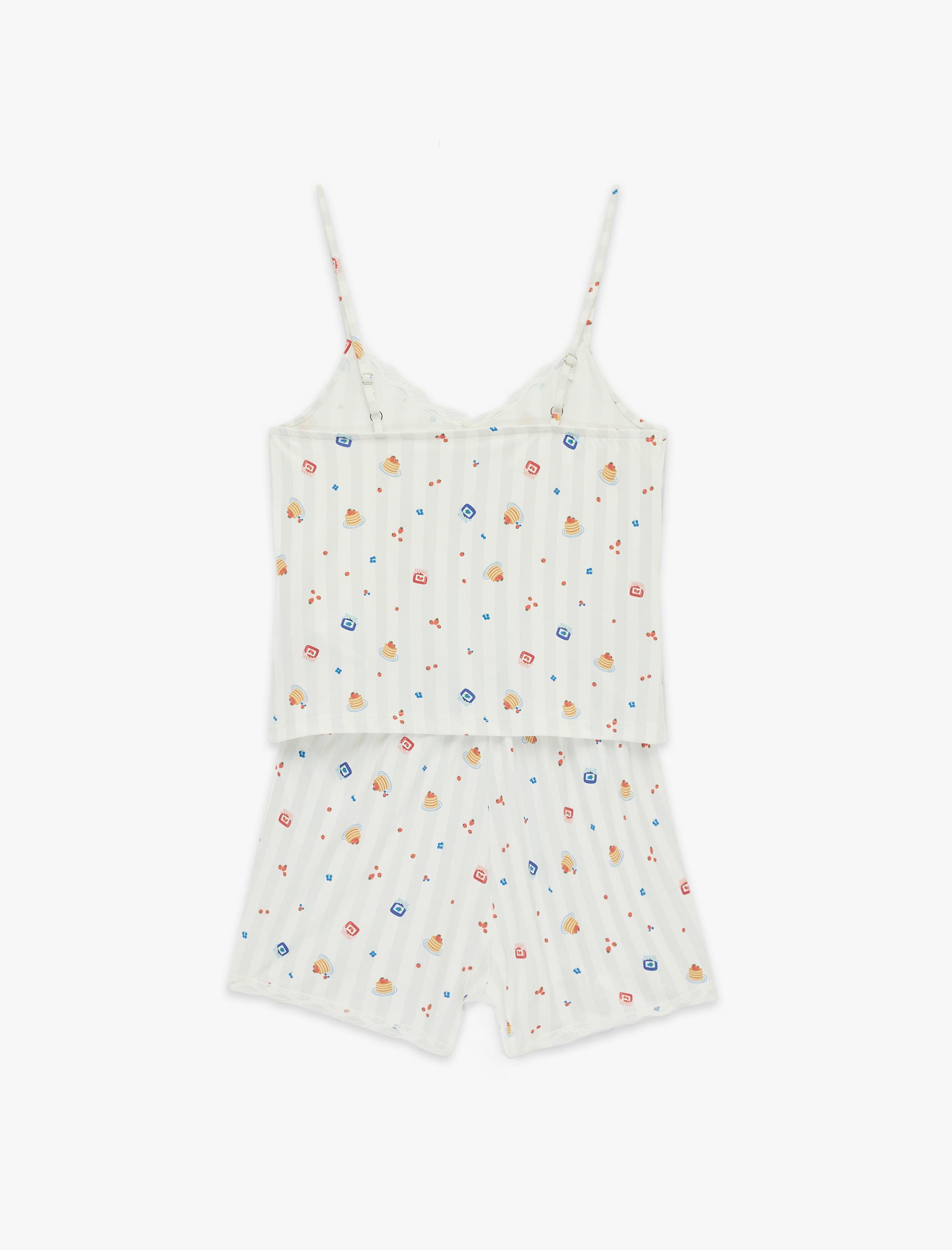  Dantel Detaylı Desenli Şortlu Pijama Takımı