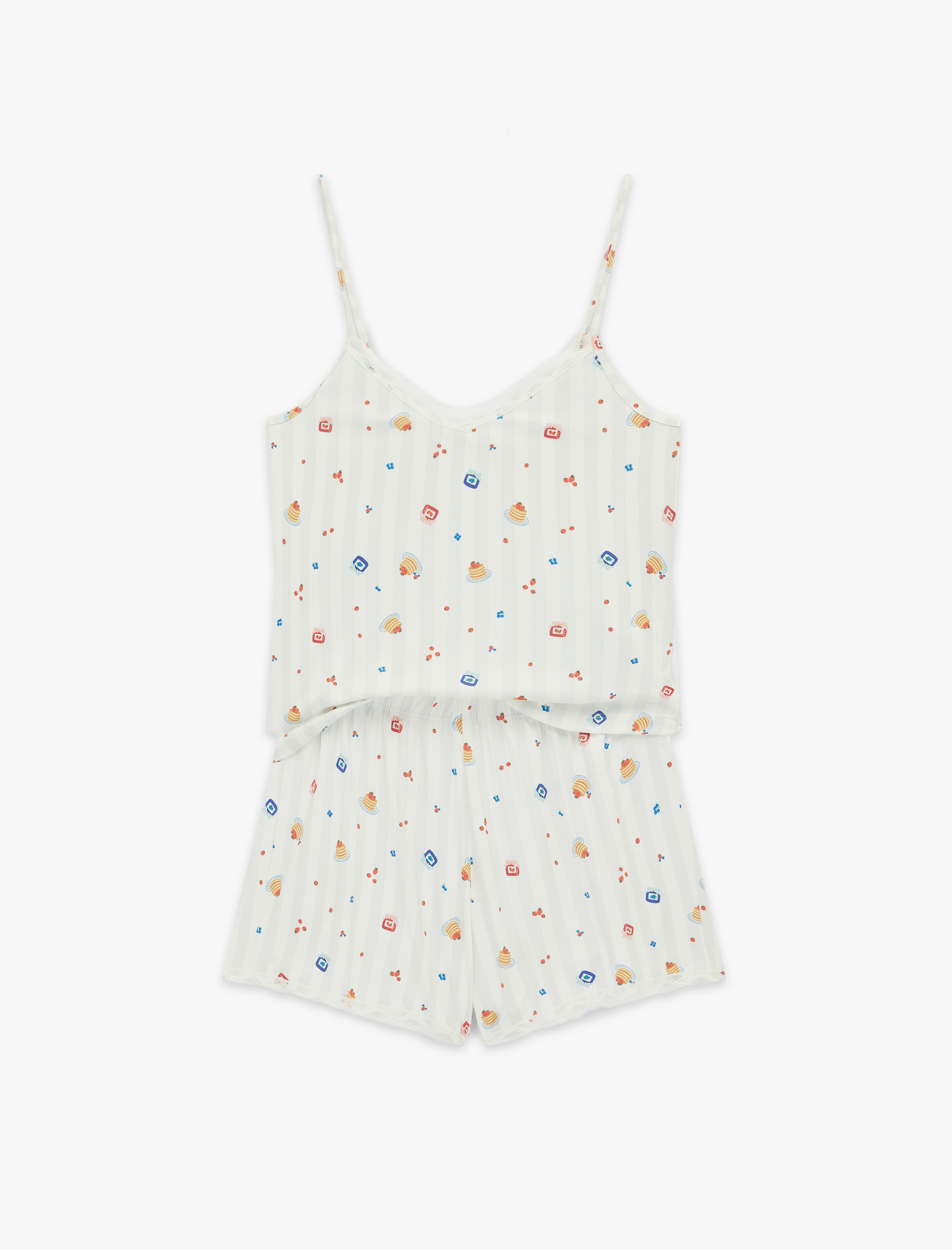   Dantel Detaylı Desenli Şortlu Pijama Takımı