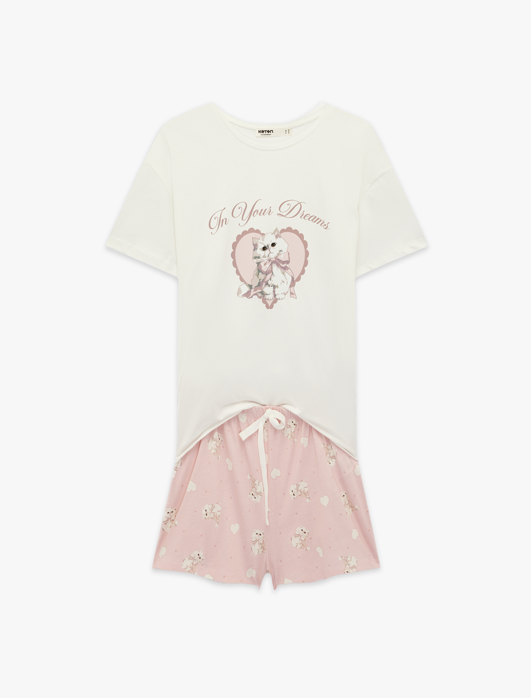   Pamuklu Bisiklet Yaka Kısa Kollu Pijama Takımı