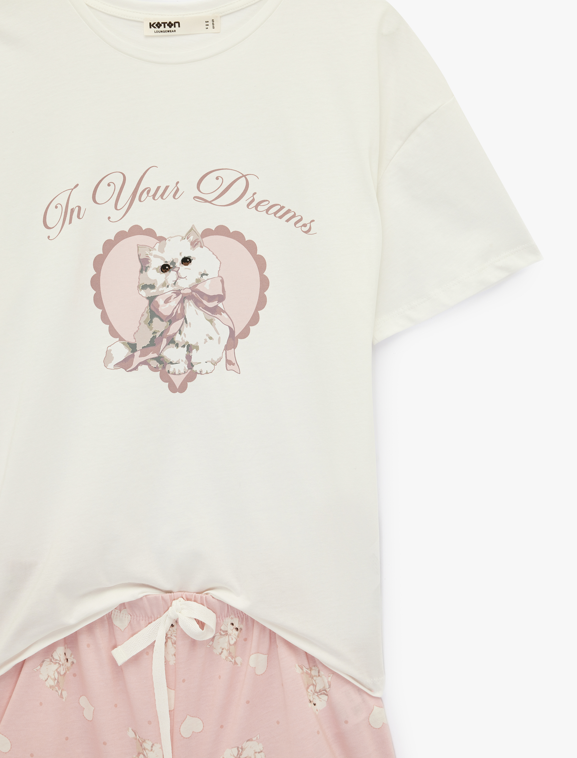   Pamuklu Bisiklet Yaka Kısa Kollu Pijama Takımı