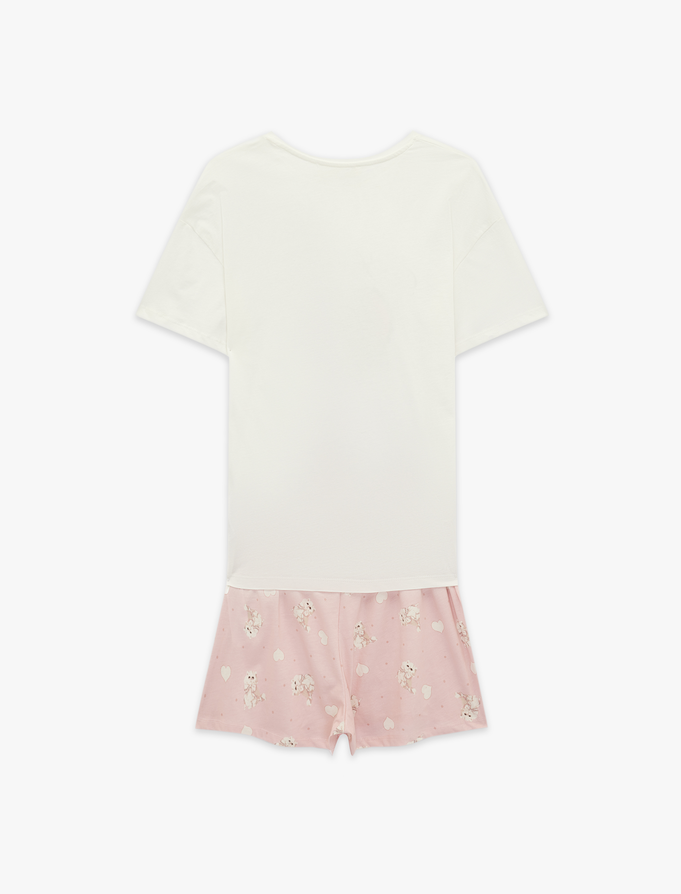   Pamuklu Bisiklet Yaka Kısa Kollu Pijama Takımı