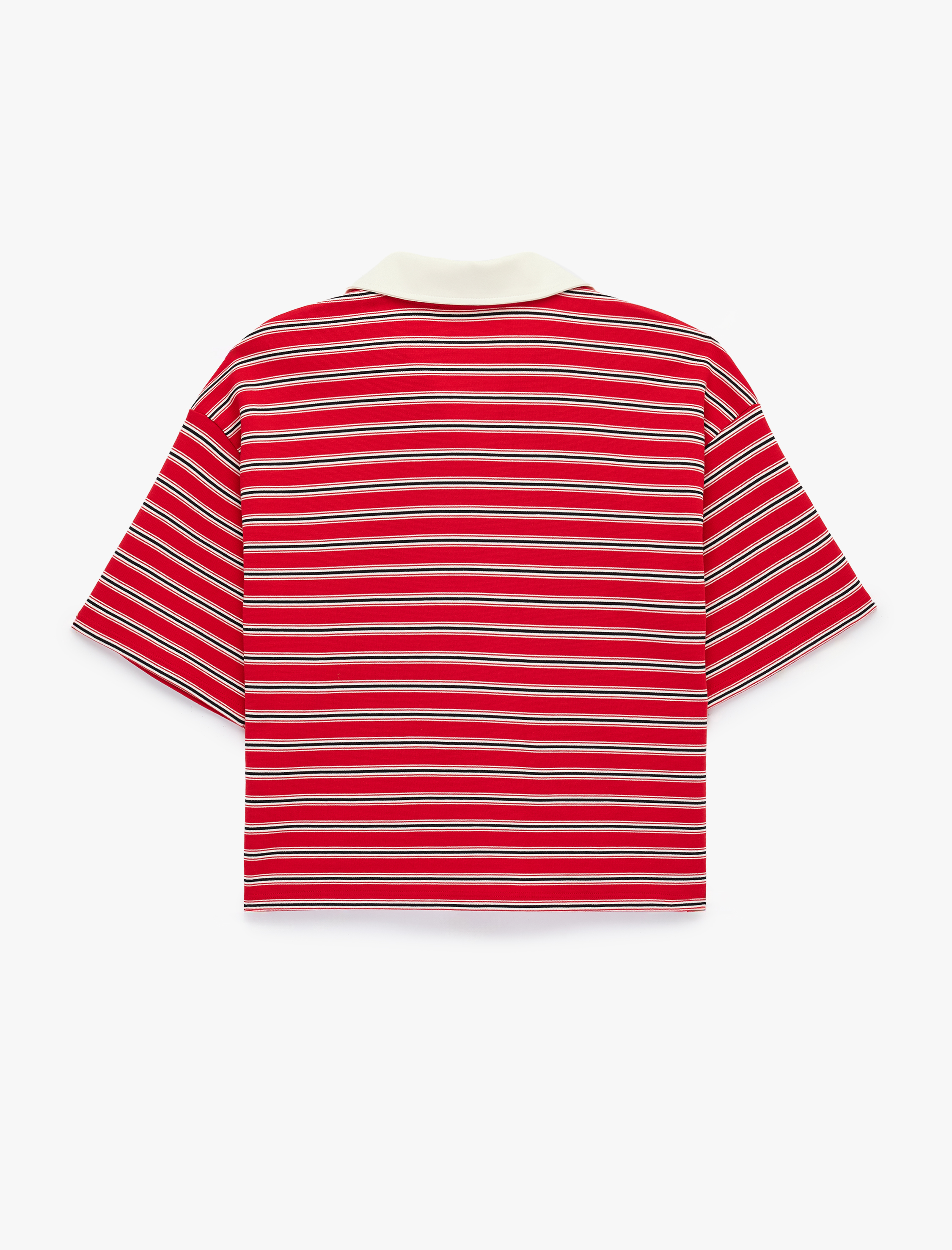   Pamuklu Kontrast Detaylı Kısa Kollu Polo Yaka Çizgili Tişört