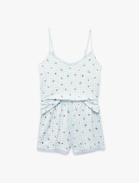 Dantel Detaylı Çiçek Desenli Şortlu Pijama Takımı