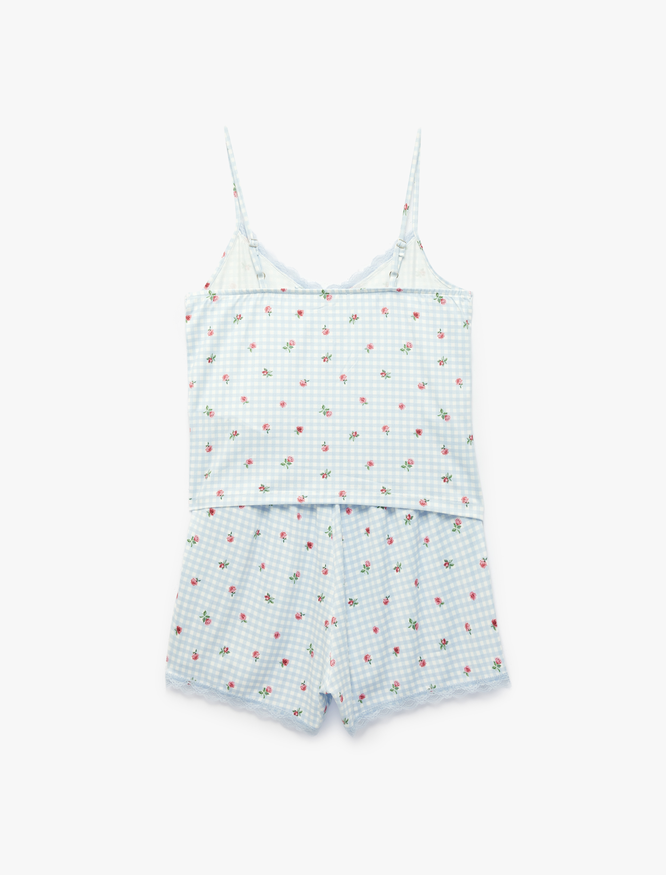   Dantel Detaylı Çiçek Desenli Şortlu Pijama Takımı