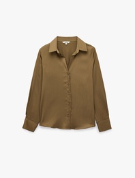 Regular Fit Uzun Kollu Klasik Yaka Saten Gömlek