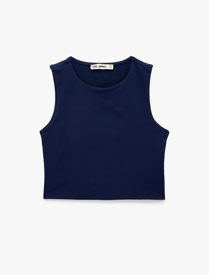  Kolsuz Bisiklet Yaka Slim Fit Crop Bluz