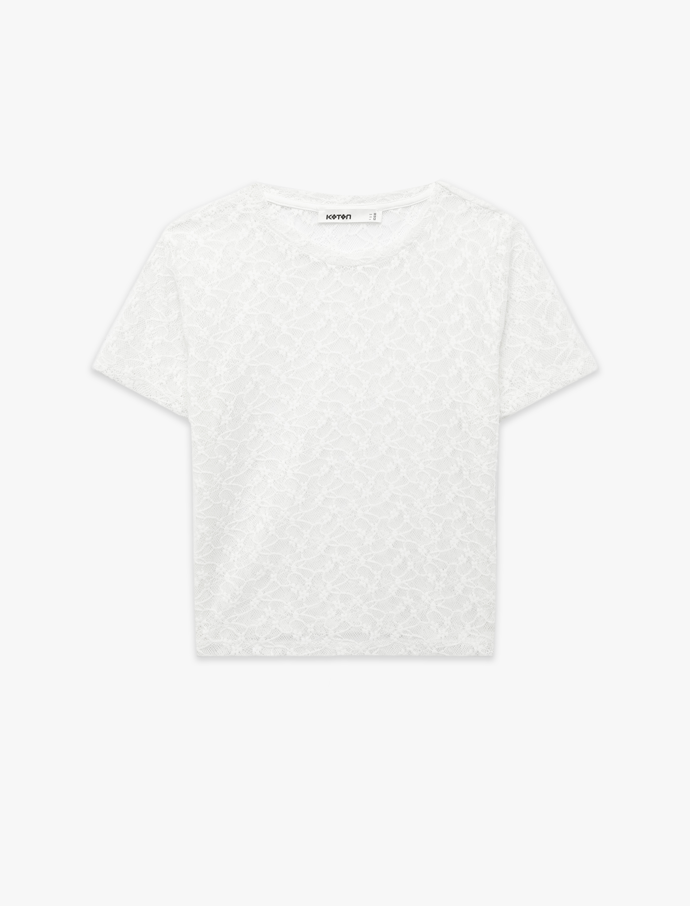   Yarı Transparan Slim Fit Kısa Kollu Dantel Crop Tişört