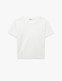 Yarı Transparan Slim Fit Kısa Kollu Dantel Crop Tişört