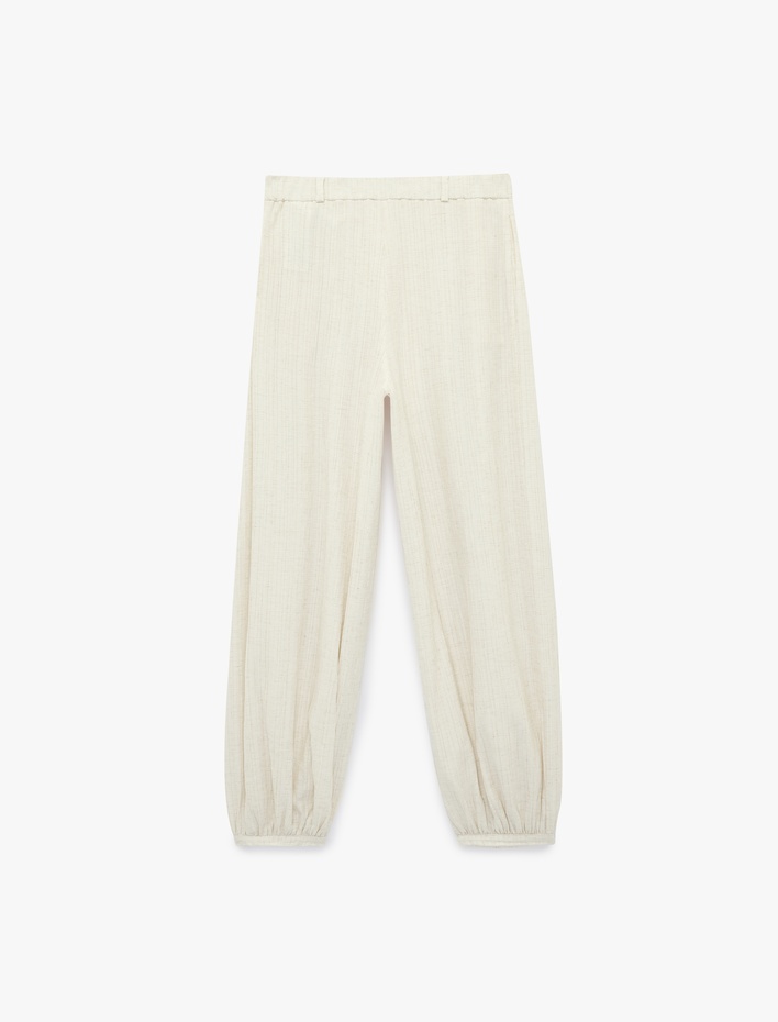  Dokulu Dökümlü Kumaş Cepli Pileli Harem Pantolon