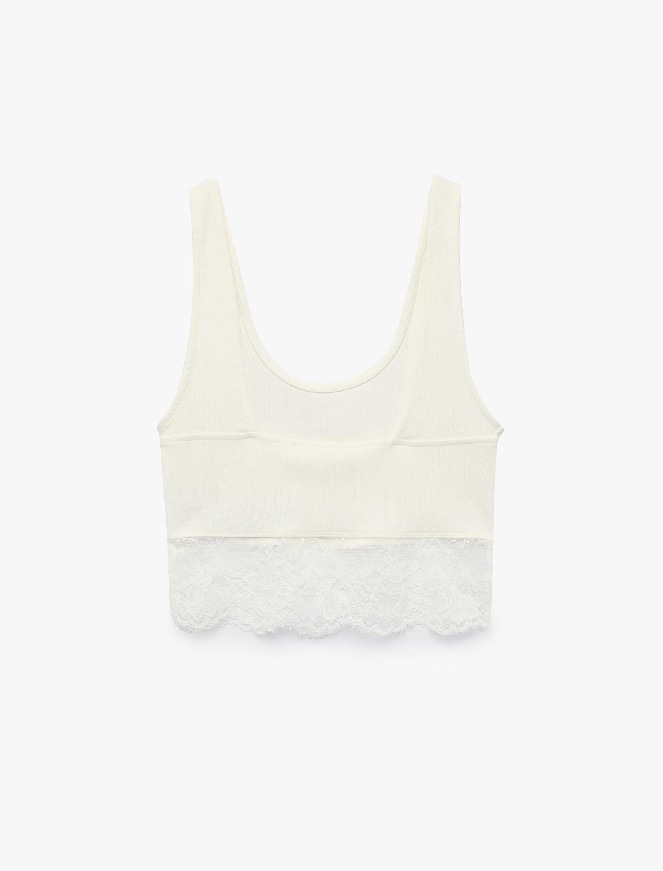   Pamuklu Dantel Detaylı Kalın Askılı Crop Bluz