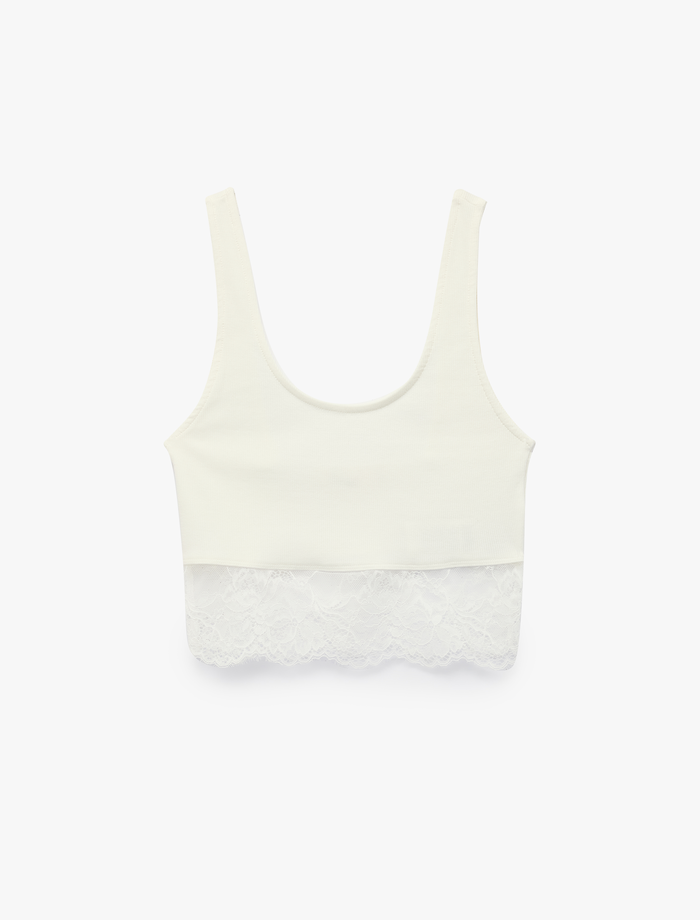   Pamuklu Dantel Detaylı Kalın Askılı Crop Bluz