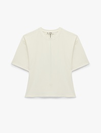 Fermuar Detaylı Pamuklu Bisiklet Yaka Kısa Kollu Tişört