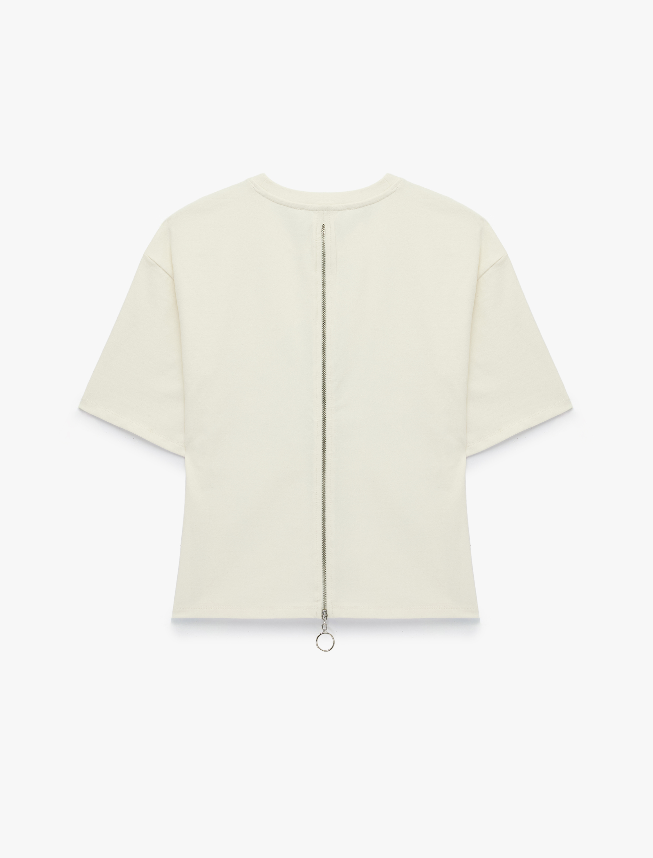   Fermuar Detaylı Pamuklu Bisiklet Yaka Kısa Kollu Tişört