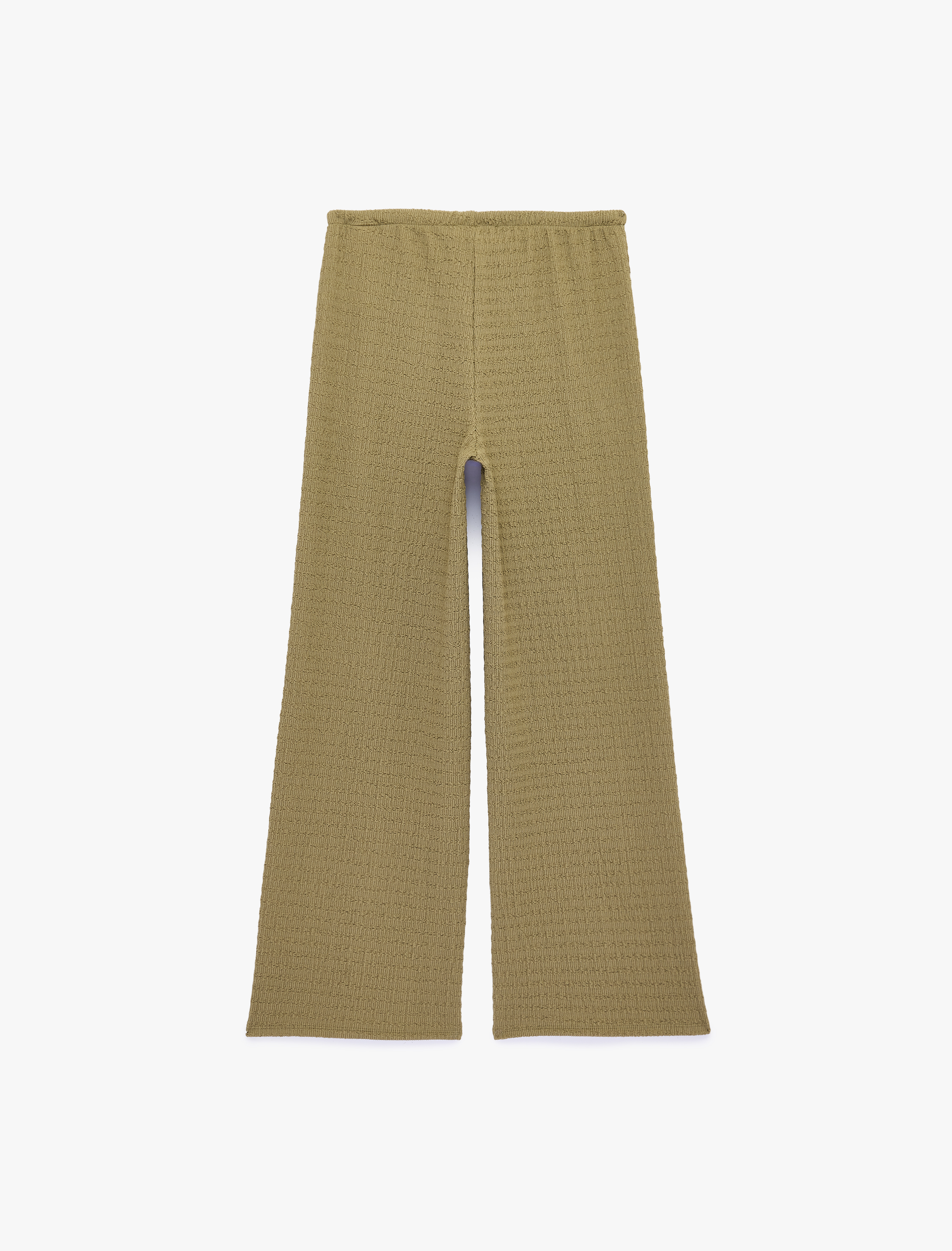   Bürümcük Kumaş Dokulu Beli Bağcıklı Düz Bol Paça Pantolon