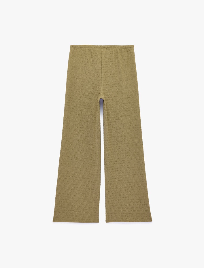  Bürümcük Kumaş Dokulu Beli Bağcıklı Düz Bol Paça Pantolon