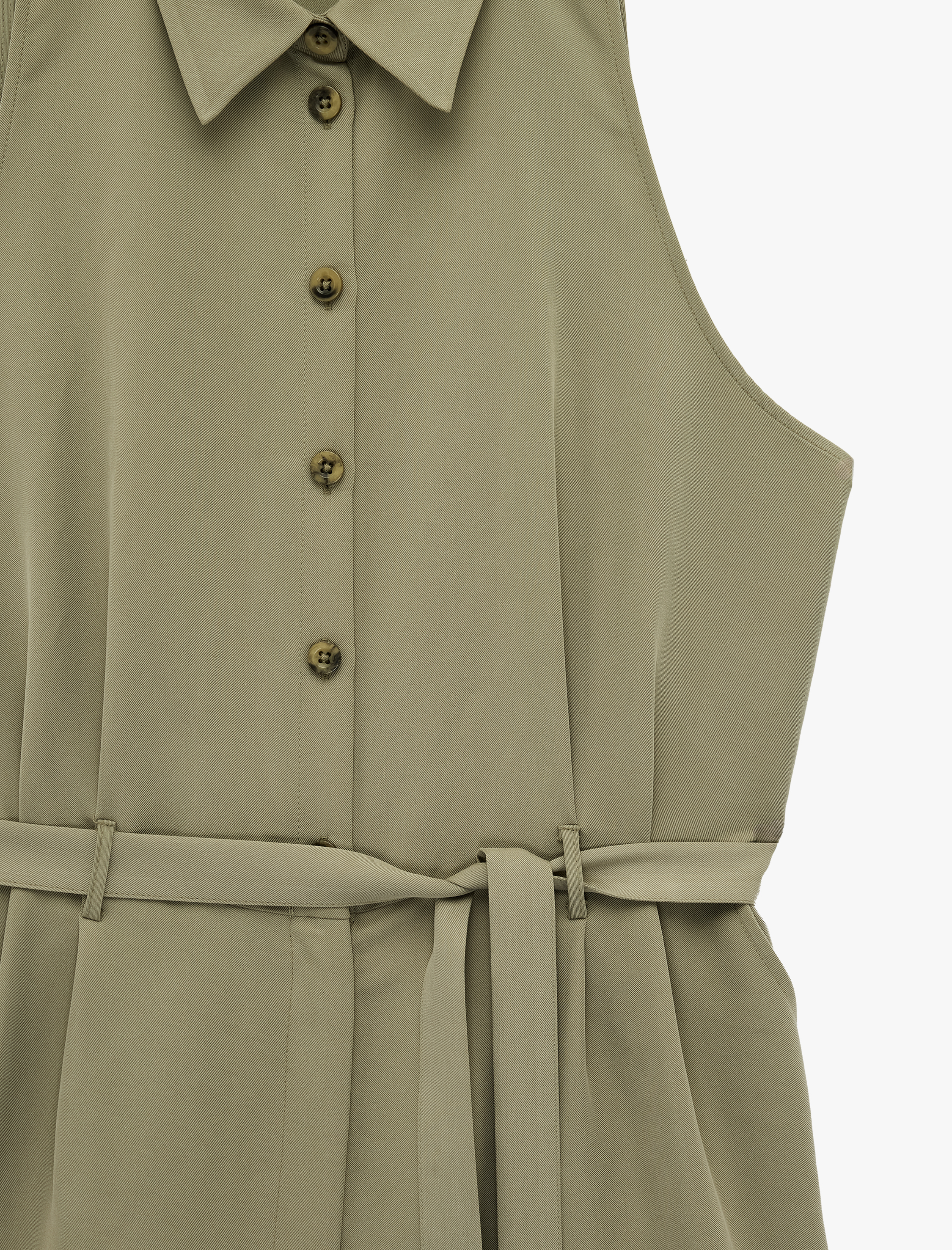   Cupro Kumaş Kemerli Kolsuz Gömlek Yaka Şort Tulum