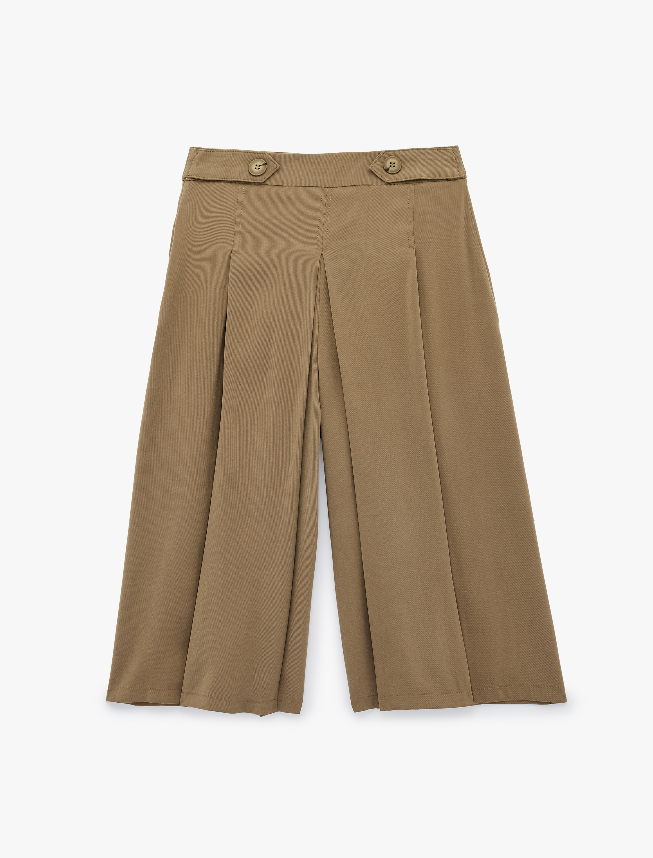   Viskon Cupro Kumaş Pileli Bermuda Pantolon