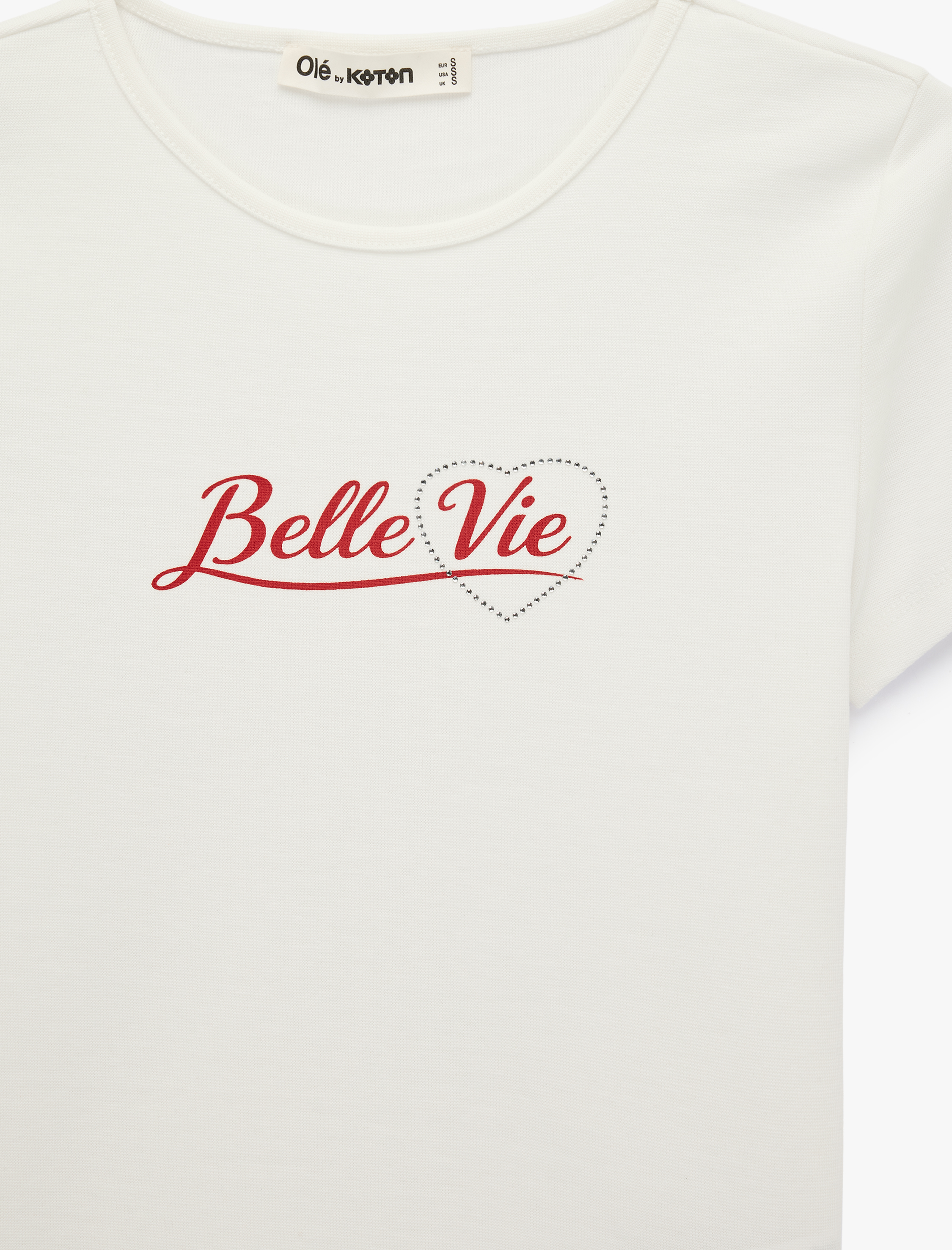   Pamuklu Slim Fit Kısa Kollu Taş Detaylı Baskılı Bisiklet Yaka Tişört