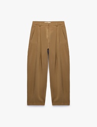 Viskon Cupro Kumaş Cepli Pile Detaylı Havuç Pantolon