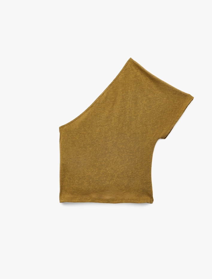  Regular Fit Drape Detaylı Asimetrik Yaka Tek Omuz Bluz