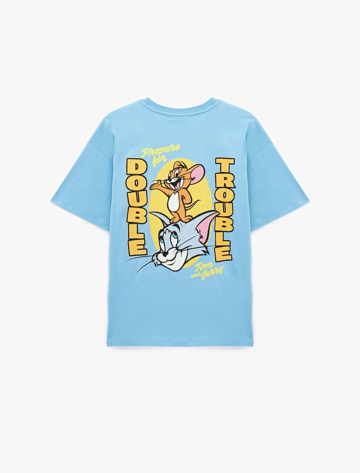  Tom ve Jerry Lisanslı Baskılı Rahat Kalıp Kısa Kollu Pamuklu Tişört