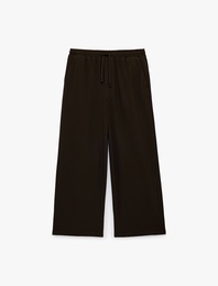 Bol Kalıp Viskon Karışımlı Beli Bağcıklı Geniş Paça Pantolon