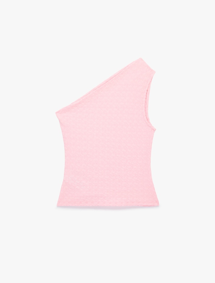  Bürümcük Kumaş Dokulu Drape Detaylı Kolsuz Tek Omuz Bluz