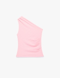 Bürümcük Kumaş Dokulu Drape Detaylı Kolsuz Tek Omuz Bluz