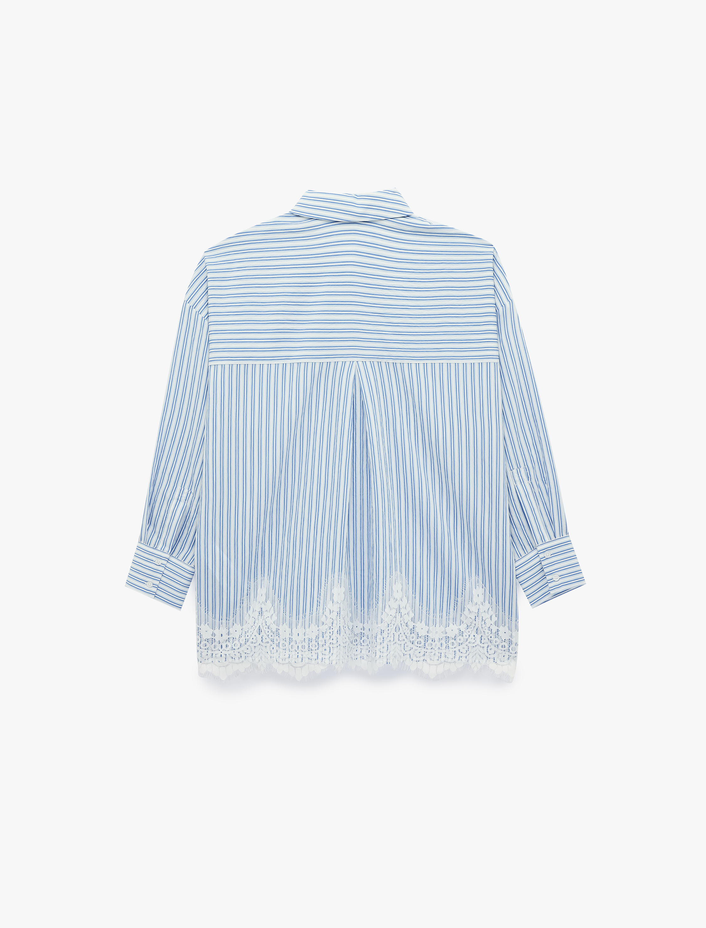   Uzun Kollu Dantel Detaylı Poplin Çizgili Oversize Gömlek