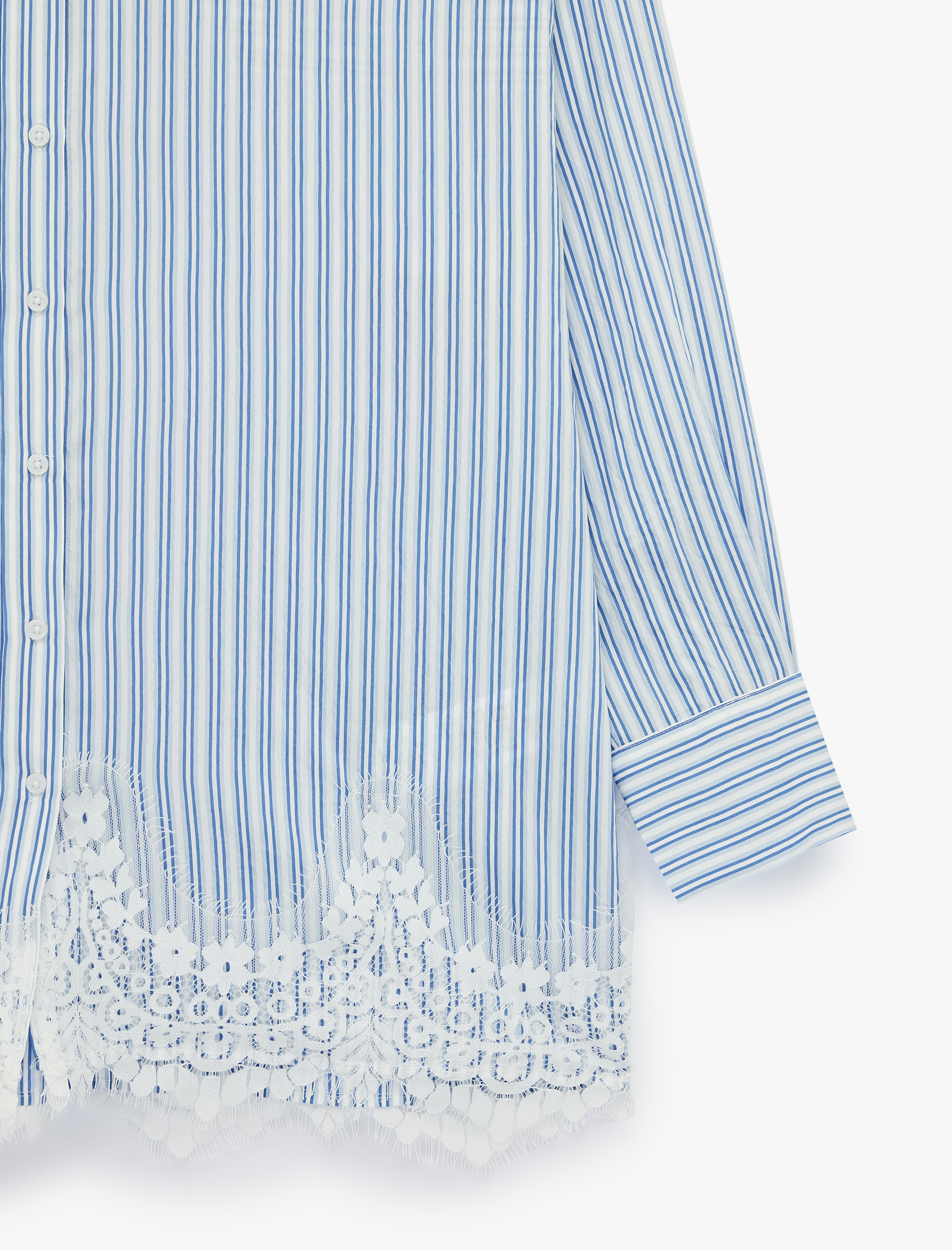   Uzun Kollu Dantel Detaylı Poplin Çizgili Oversize Gömlek