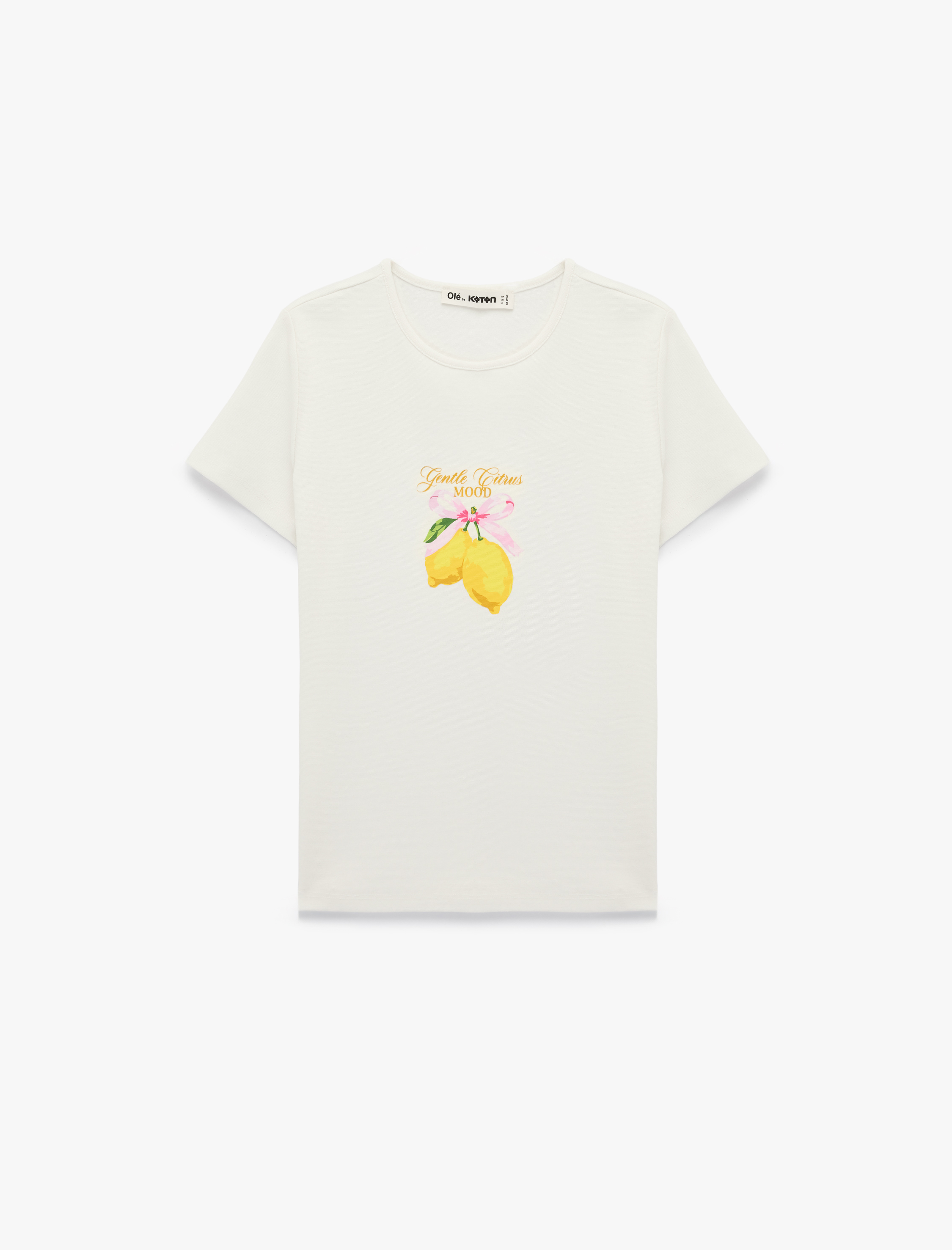   Slim Fit Bisiklet Yaka Pamuklu Kısa Kollu Limon Baskılı Tişört