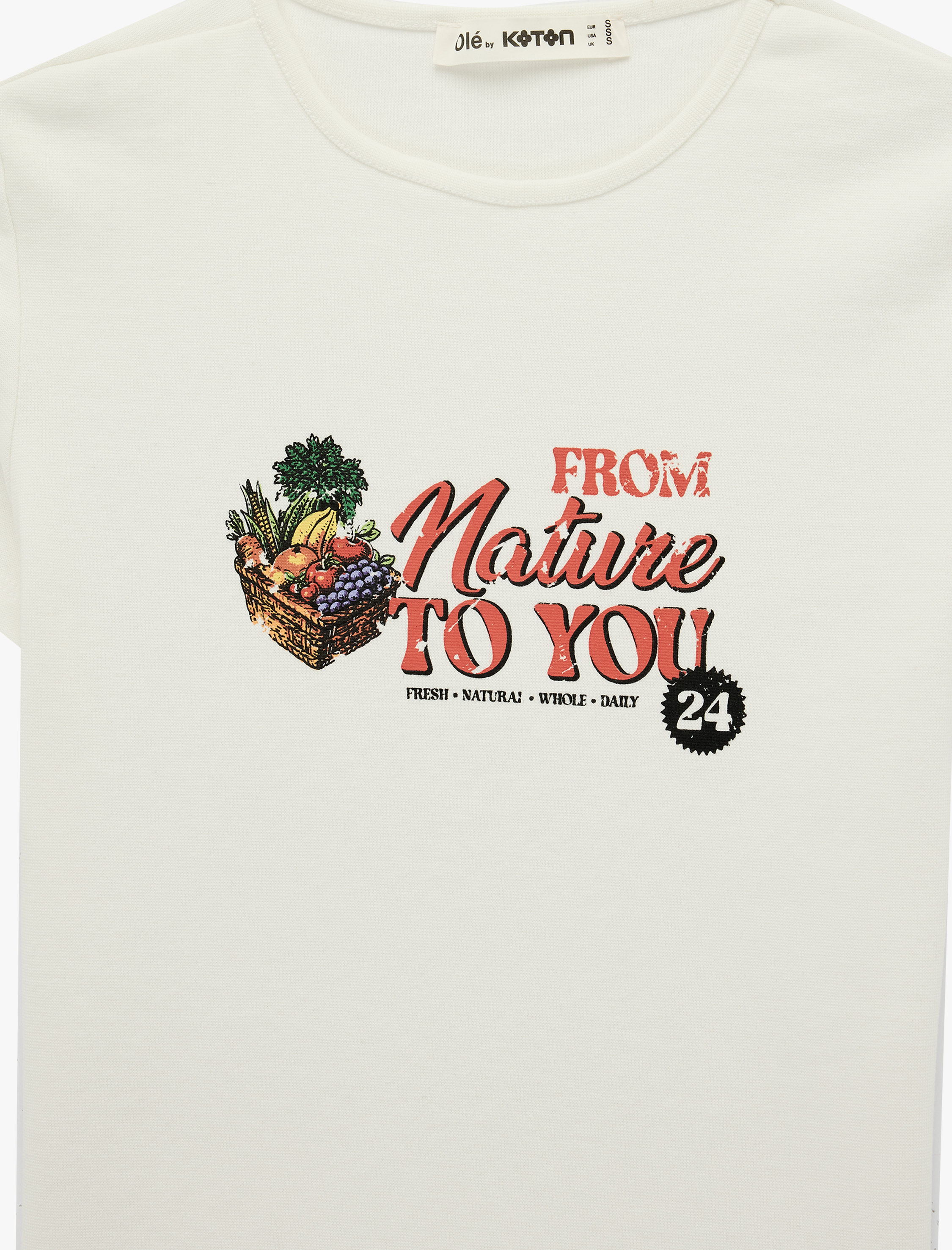   Pamuklu Slim Fit Kısa Kollu Bisiklet Yaka Meyve Baskılı Tişört