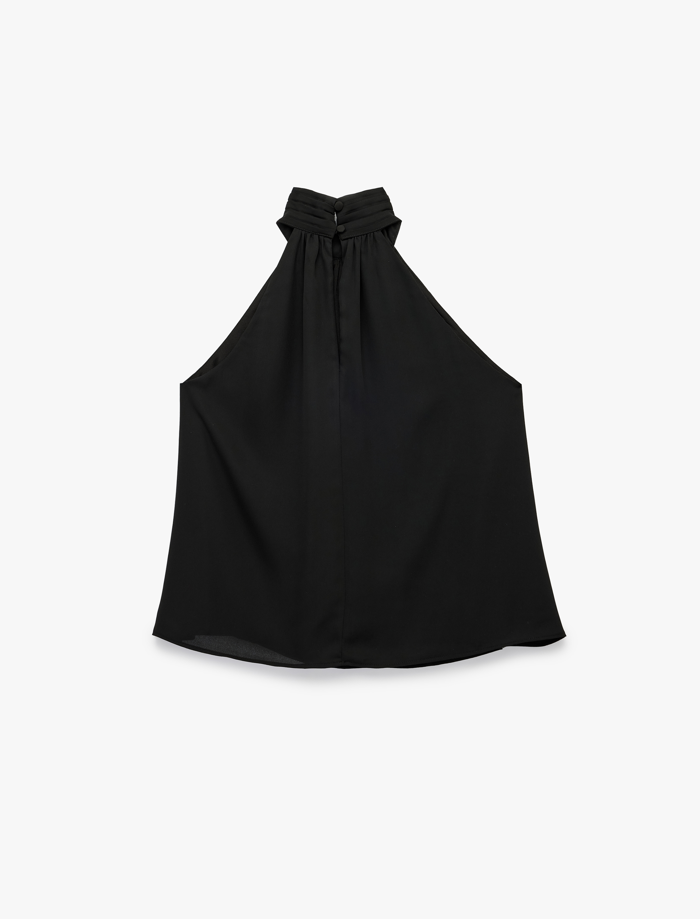   Krep Kumaş Kolsuz Aplike Çiçek Detaylı Dik Halter Yaka Bluz